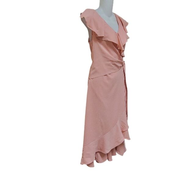 SICTASD Peach Ruffled Collar Midi Wrap Dress - NWOT - Picture 2 of 6
